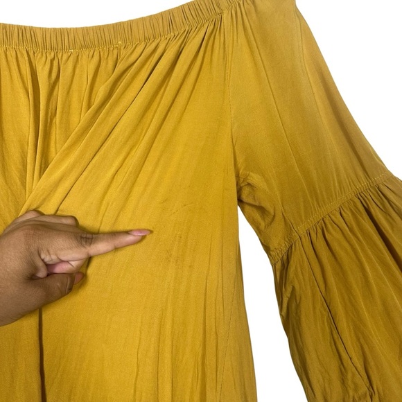 Solitaire size Medium Embroidered Floral Yellow Bell Sleeve Top Boho Chic Hippie - Picture 11 of 12